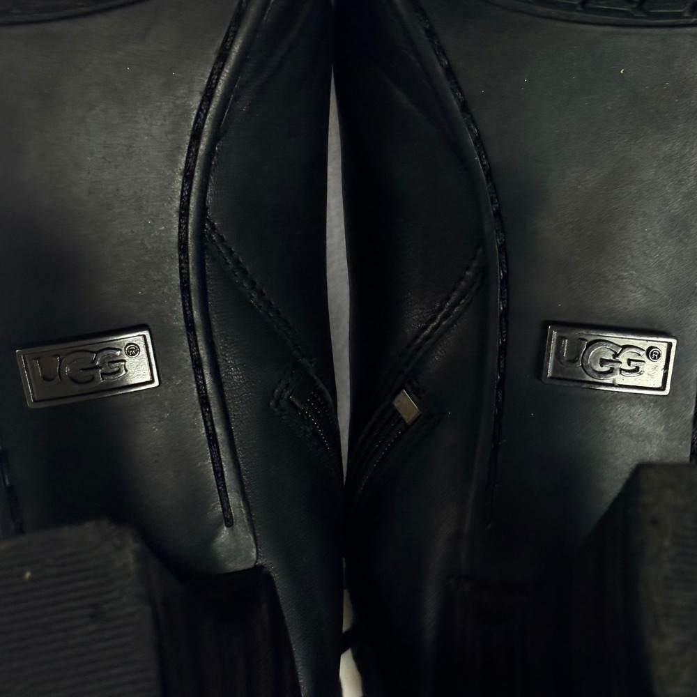 UGG Jardin Black Leather Moto Buckle Strap Mid Calf Heeled Boots Womens 9 - Picture 10 of 13